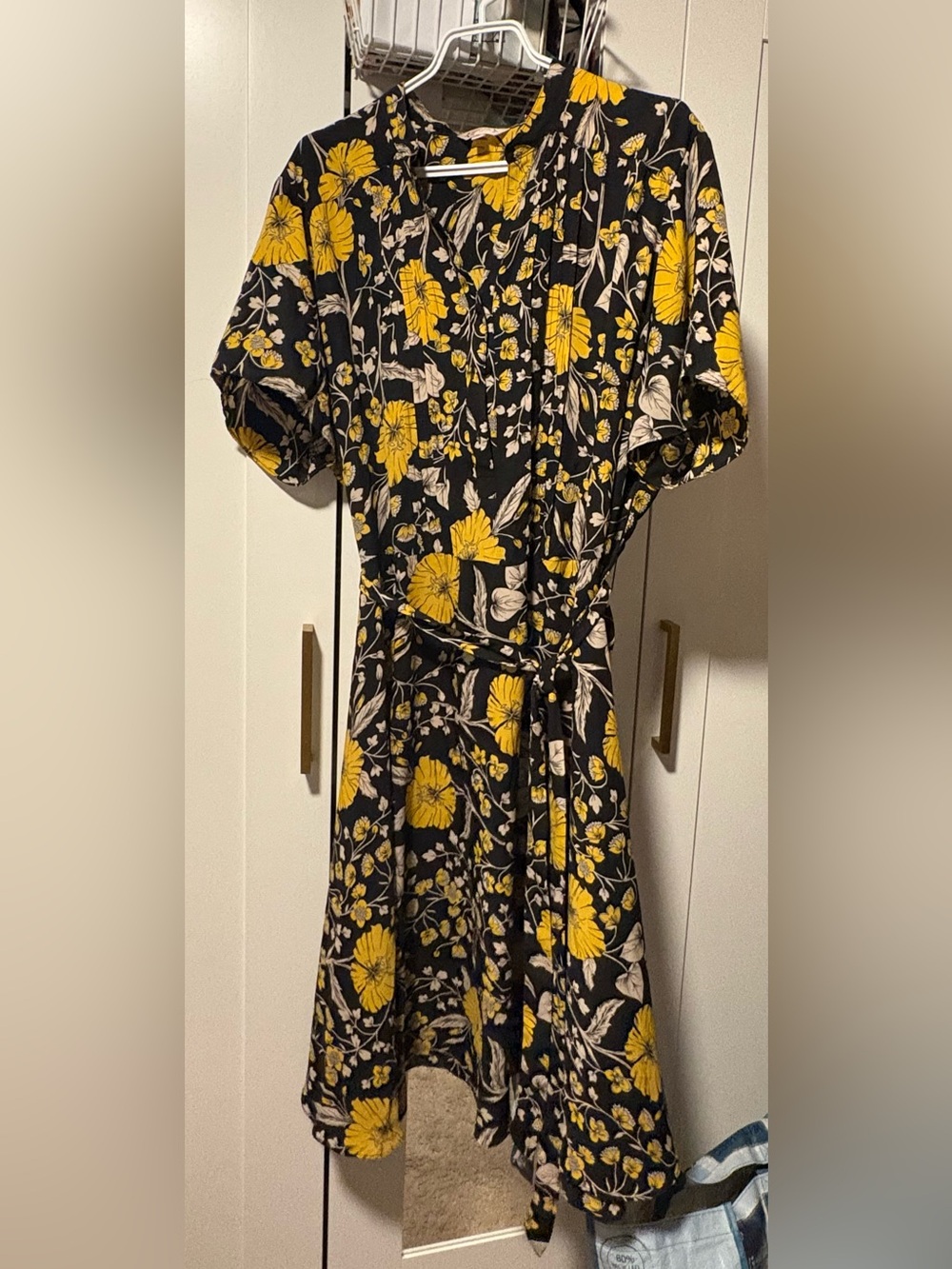 Nanette Lepore Black Button Up Dress with Yellow Floral Print